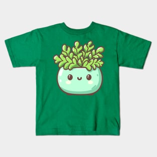 Cute Green Succulent in a Pot | Kawaii Plant Design | Cute Kawaii Art for Plant Lovers Kids T-Shirt